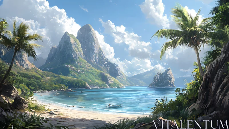 Tropical Island Paradise with Twin Peaks and Turquoise Lagoon