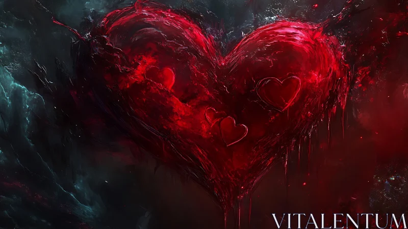 Digital Heart Form with Layered Red and Dark Background.