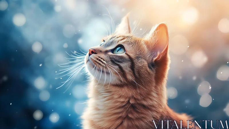 Tabby Cat Gazing Upward in Ethereal Sunlit Moment.