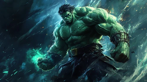 Green gamma titan rendered in dynamic digital combat tableau