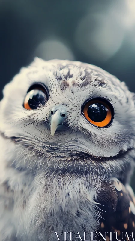 Curious owl gazes upward in softly blurred woodland light