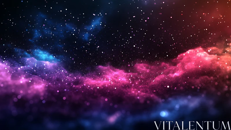 Stellar nebula field with magenta dust clouds and bokeh stars.