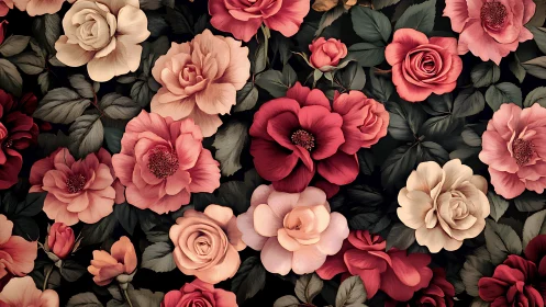 Layered Botanical Arrangement Against Dark Background.