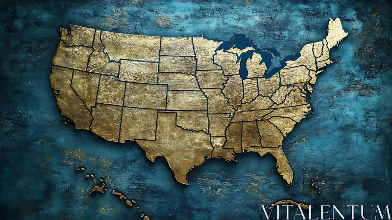 Textured metallic relief map of United States over oxidized teal.