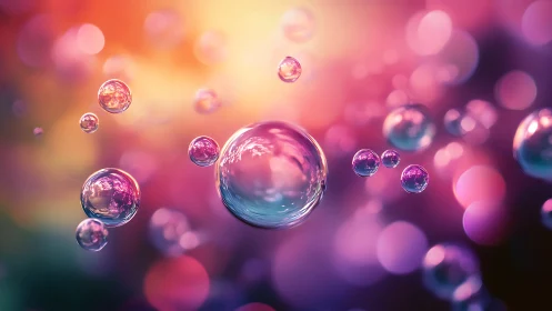 Suspended translucent spheres on blurred multicolor field.