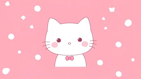 Cute minimalist white cat illustration on pastel pink.