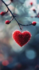 Frost-Covered Heart Berry Hanging from Branch