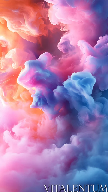 Colored volumetric clouds form layered abstract composition
