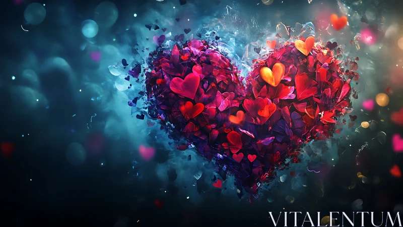 Shattering Heart Form Explodes in Neon Brilliance.