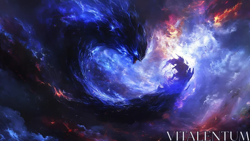 Cosmic storm dragon coils through nebulae of living fire.