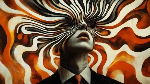 Surreal portrait merges human visage with fluid optical waves