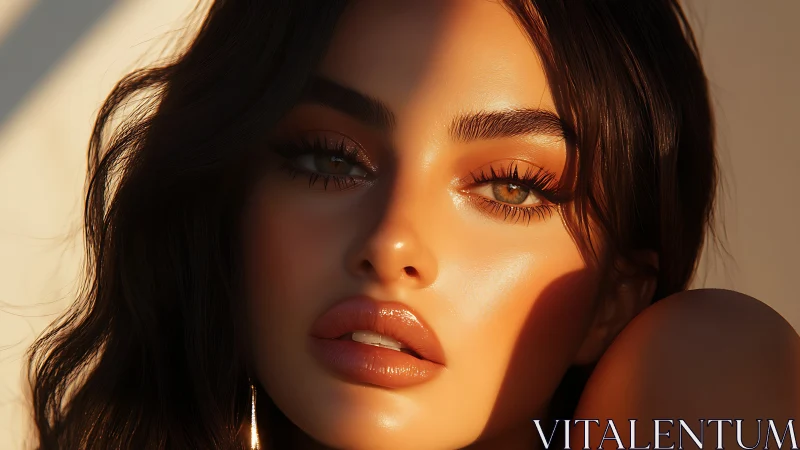 Sunlit close-up portrait shows warm-toned flawless beauty