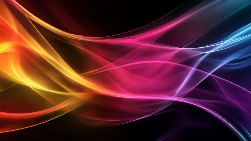 Prismatic light waves flowing across deep black space.