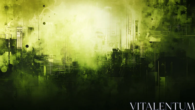 Nebulous green circuitry dissolving into abstract haze.