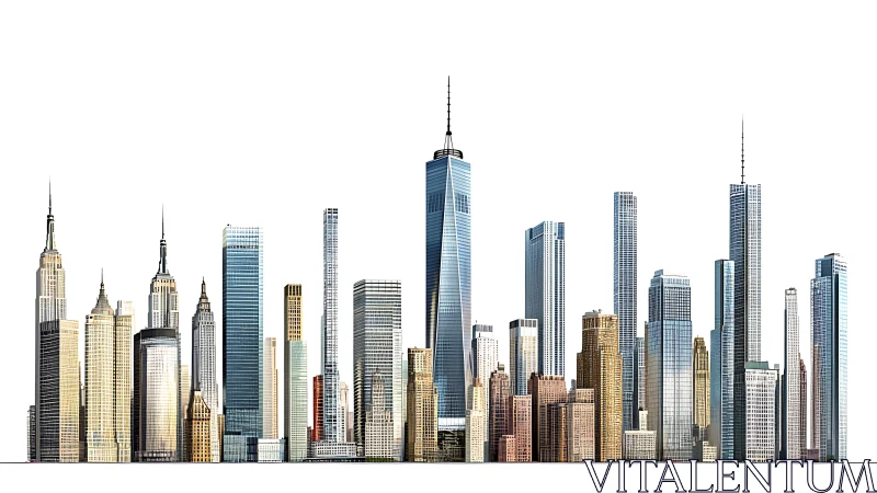 Panoramic modern city skyline with sleek glass towers.