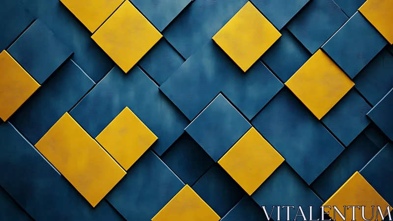 Yellow squares dance atop deep blue tiles in crisp rhythm