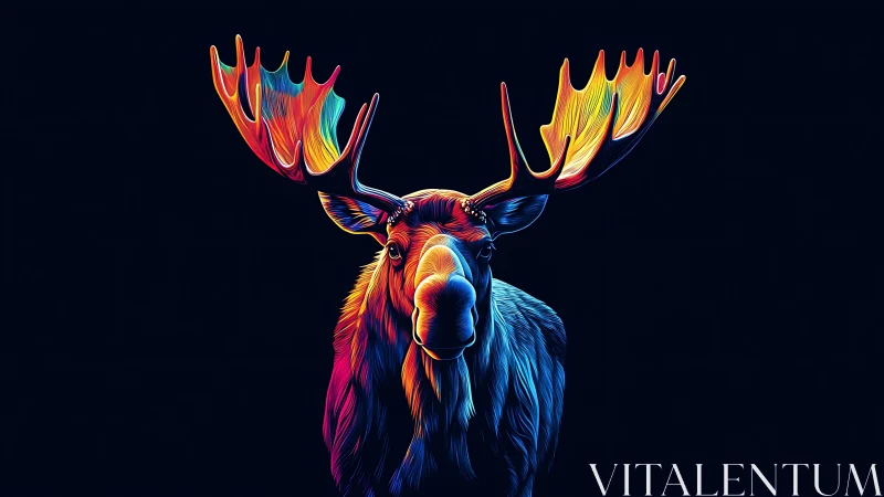 Neon gradient moose portrait with radiant antler contours.