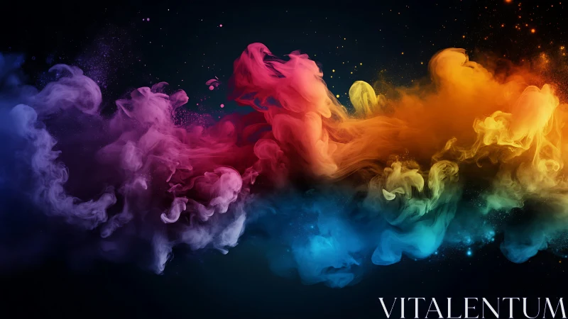 Colorful swirling cloud of pigment on dark background.