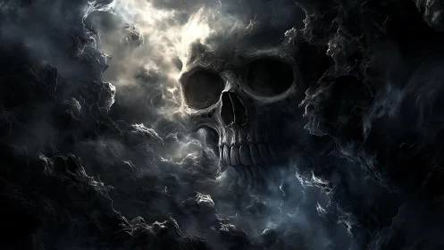 Skull-shaped cloud mass forming within dense dark storm clouds.