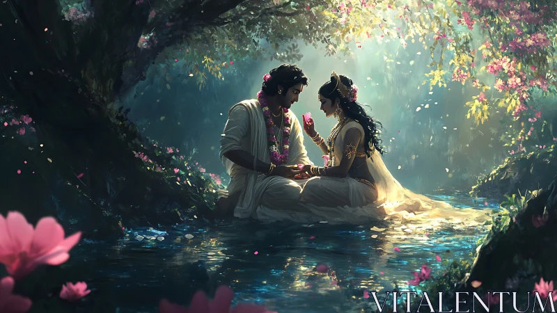 Luminescent Garden Romance: Hyper-Detailed Narrative Digital Rendering.