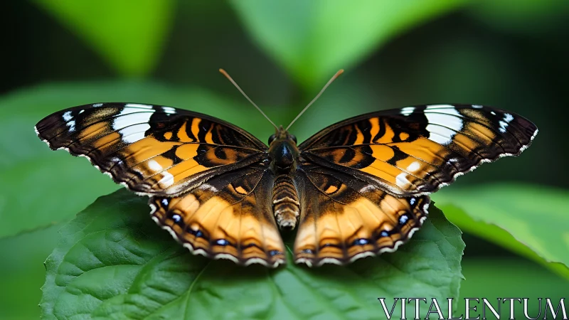 Leaf-top monarch of orange wings and forest whispers.