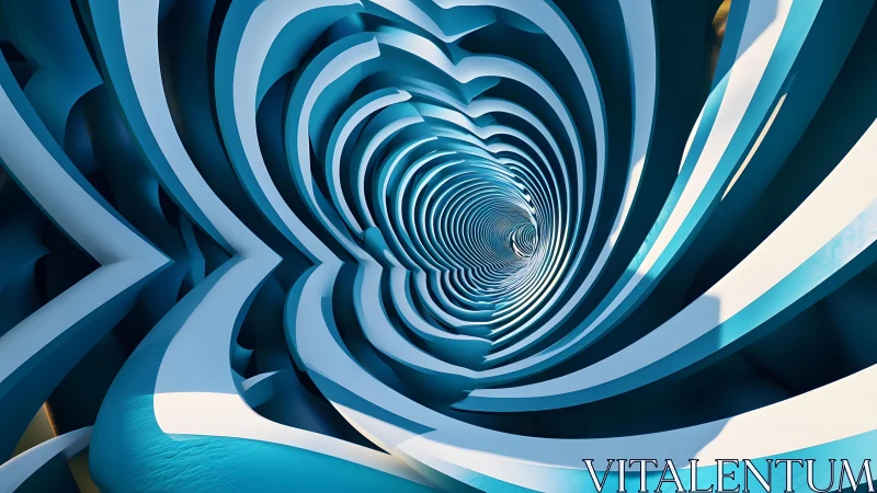 Abstract blue tunnel with layered geometric shapes, digital art.