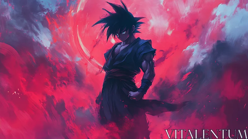 High-energy anime warrior amid turbulent magenta nebula field.