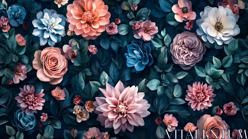 Midnight Garden's Velvet Whisper: Blooms Dancing Through Shadow