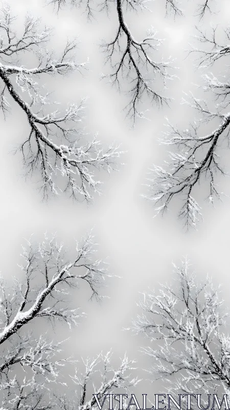 Fractal winter canopy with radial snow-laden branch geometry.