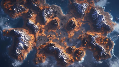 Volcanic Mountain Range Bathed in Golden Light.