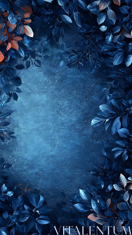 Midnight botanical frame cradling a secret cobalt garden.