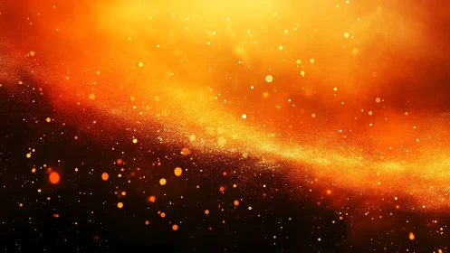 Gradient glow with particles transitions from dark black to bright golden orange