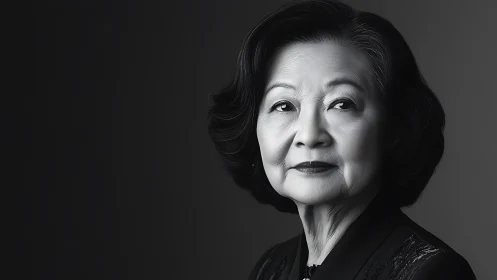 Elegant elderly woman in classic black and white portrait photography.