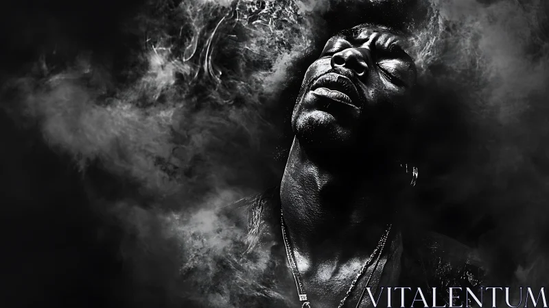 Monochrome portrait in turbulent vapor diffusion field.