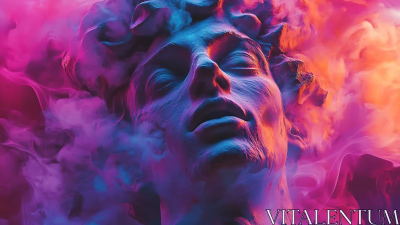 Neon-gradient sculptural portrait in immersive digital painting.