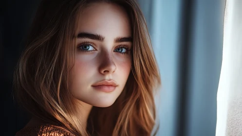 Portrait of young woman rendered in soft directional window light