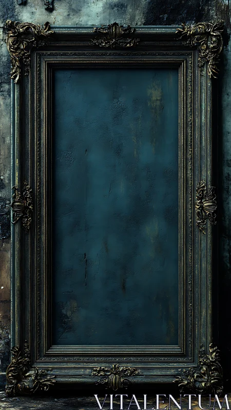 Ornate empty baroque frame with patinated gilded molding details