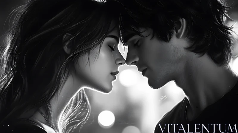 Two Figures in Profile, Foreheads Nearly Touching in Darkness.