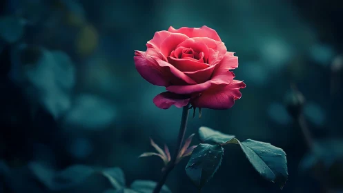 Crimson Rose Against Teal Background.