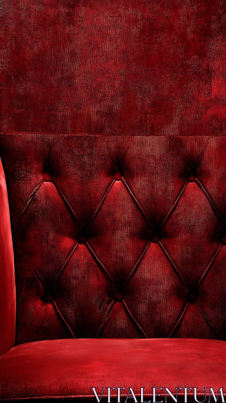 Red upholstered seat with tufted backrest in close view.