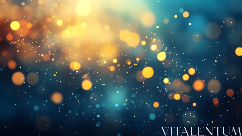 Abstract bokeh lights in blue and gold, soft dreamy style.