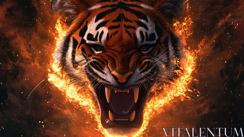 Thermodynamic tiger roar framed by incandescent plasma ring.