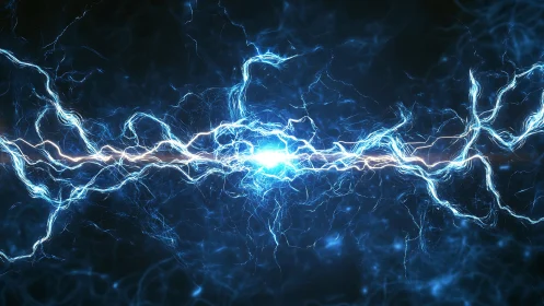 Electric storm kiss between twin lightning rivers in void.