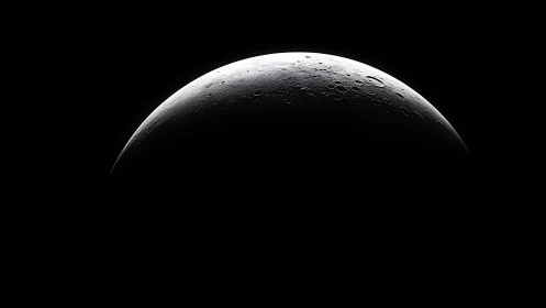 Crescent lunar horizon reveals cratered surface in deep space
