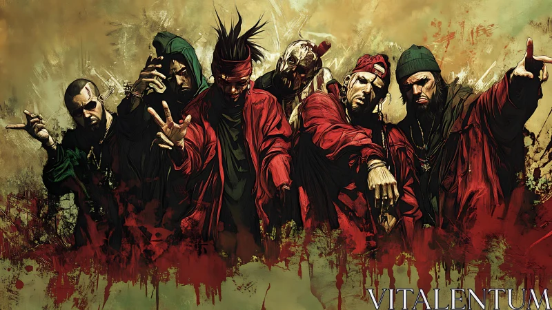 Streetwise hip hop crew posing with bold, gritty attitude.