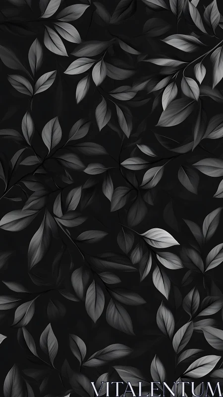 Monochrome leaf pattern displays layered overlapping foliage