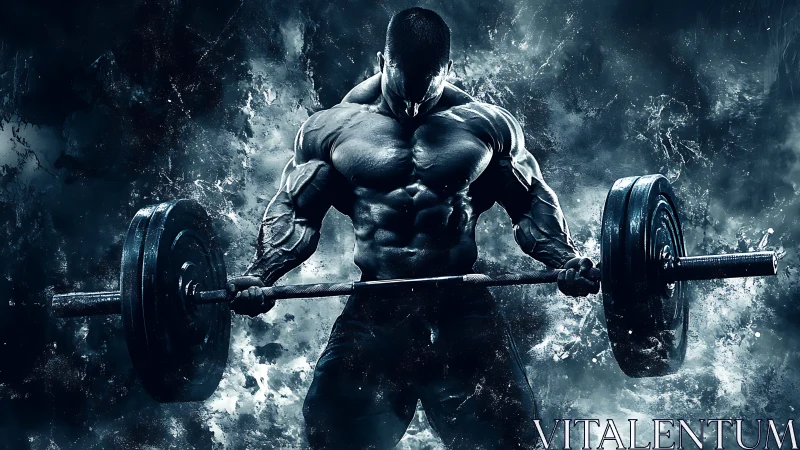 Hyper-defined bodybuilder performing heavy barbell deadlift