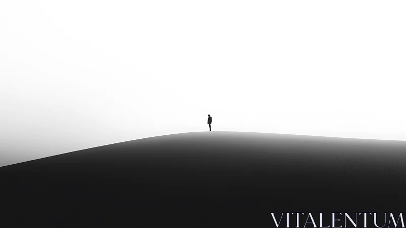 Solitary figure on high-contrast desert ridge horizon line.