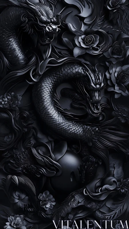 Midnight dragon garden swirling through shadowed blooms.