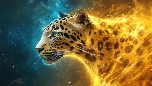 Leopard with Fire Aura and Blue Energy.